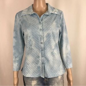 Fashion Bug Blue Tie Dye Button Up Dress Shirt
